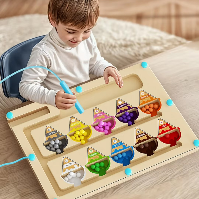 Kids Education Number - Магнитный цветной лабиринт с мороженым, деревянный
